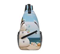 VXXNlnn Mochila unisex con diseño de hibisco azul, ligera para senderismo y uso casual, Muñeco de nieve con conchas marinas sentado en la playa de arena (1), Talla única