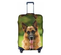 VXXNlnn Protector de maleta, accesorios de viaje con estampado de pastor alemán feliz, funda elástica para equipaje para viajes de negocios, White, M