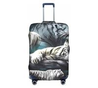VXXNlnn Protector de maleta, accesorios de viaje con estampado de tigres blancos, funda elástica para equipaje para viajes de negocios, White, L