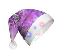 VXXNlnn Romántico sombrero de Navidad LED con estampado de lavanda púrpura para adultos, sombrero festivo de Papá Noel, gorro de felpa suave para fiestas de invierno