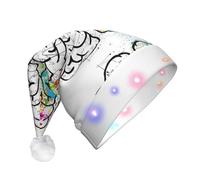 VXXNlnn Sombrero de Navidad con imagen geométrica de cerebro con impresión científica LED para adultos, sombrero festivo de Papá Noel, gorro de felpa suave para fiestas de invierno