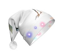 VXXNlnn Sombrero de Navidad LED con estampado de garza de pico largo para adultos, sombrero festivo de Papá Noel, gorro de felpa suave para fiestas de invierno