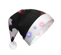 VXXNlnn Sombrero de Navidad vintage con diseño de flor de loto rosa LED para adultos, sombrero festivo de Papá Noel, gorro de felpa suave para fiestas de invierno