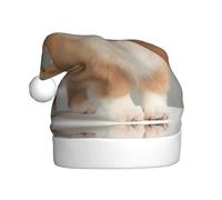 VXXNlnn Sombrero festivo de Navidad para adultos, sombrero de Papá Noel unisex con bonito diseño de estampado dorado Corgi, perfecto para Navidad, fiestas de vacaciones