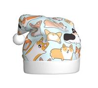 VXXNlnn Sombrero festivo de Navidad para adultos, sombrero de Papá Noel unisex con diseño de estampado de corgi, perfecto para Navidad, fiestas de vacaciones