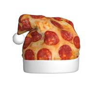 VXXNlnn Sombrero festivo de Navidad para adultos, sombrero de Papá Noel unisex con diseño de impresión 3D de pizza, pepperoni, perfecto para Navidad, fiestas de vacaciones