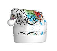 VXXNlnn Sombrero festivo de Navidad para adultos, sombrero de Papá Noel unisex con imagen geométrica de cerebro con diseño de impresión científica, perfecto para Navidad, fiestas de vacaciones