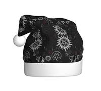 VXXNlnn Sombrero festivo de Navidad para adultos, sombrero de Papá Noel unisex con símbolos sobrenaturales, diseño de impresión negra, perfecto para Navidad, fiestas de vacaciones