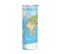 VXXNlnn Taza de acero inoxidable sin accesorios, vaso aislado con estampado de mapa del mundo de 20 onzas con asa, tapa, vaso portátil caliente y frío