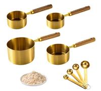 Vyanveo 4 Piezas Measuring Cups Cucharas Medidoras de Acero Inoxidable 60+80+125+250 ml Taza Medidora con Mango de Madera, para Medir Líquidos Sólidos, Cocina para Hornear