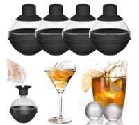 Vyanveo 4 Piezas Redondo Cubiteras para Hielo Grande Hieleras Cubitos de Silicona 6cm Cubitera Hielo Reutilizable con Tapa de Embudo para Whisky, Cócteles, Bebidas, Vino