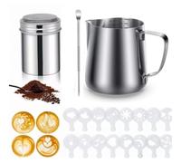 Vyanveo Jarra Barista de Acero Inoxidable 350ml con Marca de Medición y Lápiz Decorador para Cappuccino, Espresso y Latte