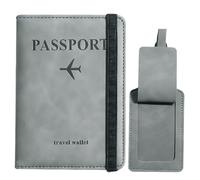 VYIBPDY Funda Pasaporte con Identificador De Maletas,porta pasaporte portadocumentos viaje,Cuero de PU Portadocumentos Viaje para Mujer Hombre Accesorios de Viaje (gris)