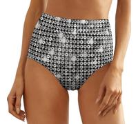 VYJLOO Lentejuelas Plata Braga Hípster Mujer Calzoncillos De Cintura Alta Braguita De Bikini Ropa Interior
