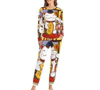 VYJLOO Lucky Fortune Cat Pijama Mujer con Camiseta Manga Larga Y Pantalones Largos 2 Piezas Conjunto De Pijama