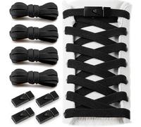 Vylara Cordones elásticos sin atar, 2 pares de cordones planos de 8 mm de ancho con cierre rápido para zapatillas de deporte, cordones elásticos negros para niños y adultos