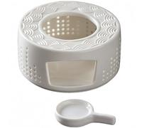 Vyloky Calentador de té de cerámica con portavelas, diseño retro, placa de calor de té de alta calidad para el hogar, la oficina y la sociabilidad (13 cm) (patrón de agujeros elegante)