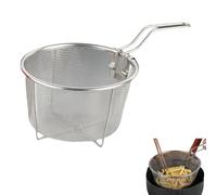Vyloky Cesta plegable para freír - Cesta redonda de acero inoxidable para baño de aceite con mango plegable y gancho para sartenes, ideal para patatas fritas y pepitas de pollo crujientes (15 cm)