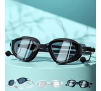 Vyloky Gafas de natación ópticas con intensidad visual, dioptrías: 0 hasta -8,0, antivaho, protección UV, ajuste perfecto, incluye puente nasal y caja estable, con tapones para los oídos (negro, -2,5