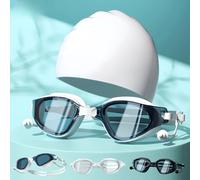 Vyloky Gafas de natación ópticas con intensidad visual, dioptrías: 0 hasta -8,0, antivaho, protección UV, ajuste perfecto, incluye puente nasal y caja estable, con tapones para los oídos (azul lago