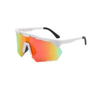 Vyloky Gafas deportivas polarizadas con tinte inteligente, 29,9 g, PC ligero, conducto de aire físico, 142 mm, forma europea para mujer/hombre, día y noche (marco blanco, lámina roja)