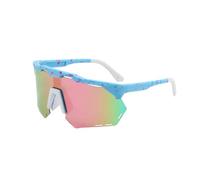 Vyloky Gafas deportivas polarizadas con tinte inteligente, 29,9 g, PC ligero, conducto de aire físico, 142 mm, forma europea para mujer/hombre, día y noche (marco azul, lámina rosa)