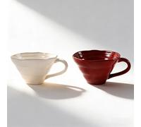 Vyloky Juego de taza de café y salteador de cerámica vintage, 300 ml, para espresso, capuchino, latte o té | Home, Café Style Gift (Rust Red & Kiln-Fired White Combo)