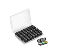 Vyloky Pastillero para 7 días por la mañana por la noche, 3 colores, caja grande con 21 compartimentos, caja de viaje para vitaminas, aceite de pescado, suplemento dietético (transparente/negro)