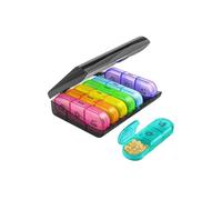 Vyloky Pastillero para 7 días por la mañana por la noche, 3 colores, caja grande con 21 compartimentos, caja de viaje para vitaminas, aceite de pescado, suplemento dietético (negro/multicolor)