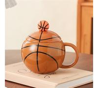Vyloky Taza de baloncesto de cerámica con cuchara de acero inoxidable, 400 ml, taza deportiva en 3 colores, caja de regalo (marrón oscuro/marrón claro/verde) (marrón claro)