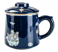 Vyloky Taza de té de cerámica con tapa e infusor para té de hojas sueltas, diseño de olas o tigre y nubes, taza de preparación para la oficina y el hogar, varios colores (Tiger y nubes, azul celeste)