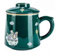 Vyloky Taza de té de cerámica con tapa e infusor para té de hojas sueltas, diseño de olas o tigre y nubes, taza de preparación para la oficina y el hogar, varios colores (Tiger y nubes, verde oscuro)