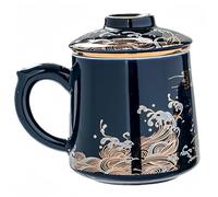 Vyloky Taza de té de cerámica con tapa e infusor para té de hojas sueltas, diseño de olas o tigre y nubes, taza de preparación para la oficina y el hogar, varios colores (ondas, azul celeste)