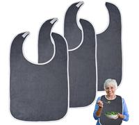 Vylro 3 Piezas Baberos para Adultos, 75x45 cm Baberos Impermeables para Adultos, Babero Adulto Reutilizable y Lavable, Gris Toallas De Babeo De Edad Avanzada, para Personas Mayores y Discapacitados