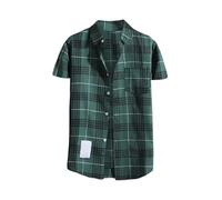 VYLYNL Camisa a cuadros para hombre, camisa de manga corta, ligera, con botones, con bolsillo, camisas casuales de verano de manga corta, transpirable, ligera, trajes de verano para hombre, Verde4