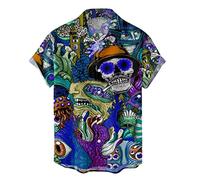 VYLYNL Camisas hawaianas para hombre con estampado de calavera, camisas de playa de manga corta, camisa de verano divertida hawaiana personalizada, ropa de fiesta en la playa, camisa tropical fresca