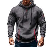 VYLYNL Sudadera de trabajo para hombre, media cremallera, forro polar, sudadera con capucha de mezcla de algodón, bolsillos con cremallera, casual, cálida, para correr, entrenamiento, gimnasio