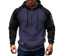 VYLYNL Sudadera de trabajo para hombre, media cremallera, forro polar, sudadera con capucha de mezcla de algodón, bolsillos con cremallera, casual, cálida, para correr, entrenamiento, gimnasio