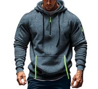 VYLYNL Sudadera de trabajo para hombre, media cremallera, forro polar, sudadera con capucha de mezcla de algodón, bolsillos con cremallera, casual, cálida, para correr, entrenamiento, gimnasio