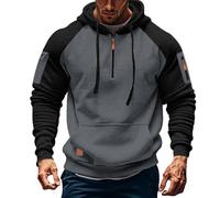 VYLYNL Sudadera de trabajo para hombre, media cremallera, forro polar, sudadera con capucha de mezcla de algodón, bolsillos con cremallera, casual, cálida, para correr, entrenamiento, gimnasio