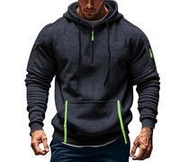 VYLYNL Sudadera de trabajo para hombre, media cremallera, forro polar, sudadera con capucha de mezcla de algodón, bolsillos con cremallera, casual, cálida, para correr, entrenamiento, gimnasio