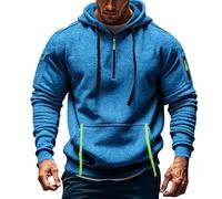 VYLYNL Sudadera de trabajo para hombre, media cremallera, forro polar, sudadera con capucha de mezcla de algodón, bolsillos con cremallera, casual, cálida, para correr, entrenamiento, gimnasio