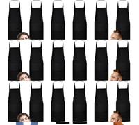 Vyndicca Delantal de cocina de 12 piezas, delantal para hornear con 2 bolsillos, delantal de cocina negro, delantal unisex de cocinero