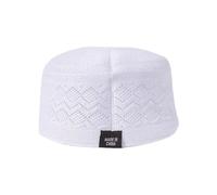 Vynetra Elegante sombrero de culto musulmán con patrón hueco suave Kufi para hombres con diseño tradicional y moderno para eventos culturales, oración de algodón, blanco, L
