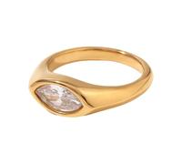 Vynetra Elegantes anillos de piedra de circonita de ojo de caballo de acero inoxidable chapado en oro, accesorio hecho a mano único para mujer, talla única, como se describe, como se describe
