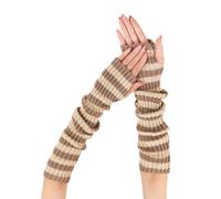 Vynetra Guantes térmicos acanalados sin dedos, color café, cobertura de brazo, accesorios de invierno, moda de los años 2000, elegantes, para fiestas, caqui y beige, Taille unique