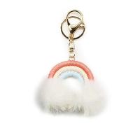 Vynetra Llavero de bolas de peluche con diseño de arco iris, hecho a mano, para decoración de mochila, llavero, adornos, llavero, colgante de arco iris, accesorio para bolso