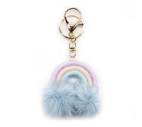 Vynetra Llavero de bolas de peluche con diseño de arco iris, hecho a mano, para decoración de mochila, llavero, adornos, llavero, colgante de arco iris, accesorio para bolso
