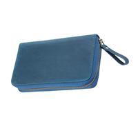 Vynetra Pluma de piel auténtica tradicional con acabado de oxidación natural, material de escritura flexible, planificador de lápices de piel de vacuno auténtico, Azul sartén