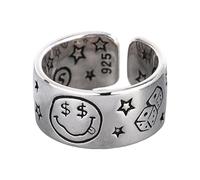 Vynetra Retro Styles - Anillos de apertura de tamaño ajustable con cara de estrella y sonrisas, hechos a mano, joyería de moda para mujer, cara sonriente, talla única, como se describe, como se